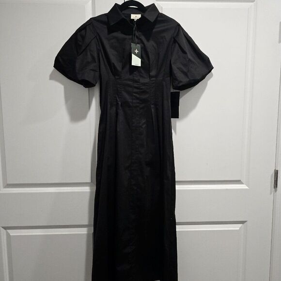 TUCKERNUCK- S -  Black Delaney Puff Sleeve Fit & Flare Pleated Maxi Dress $228 - Picture 8 of 8